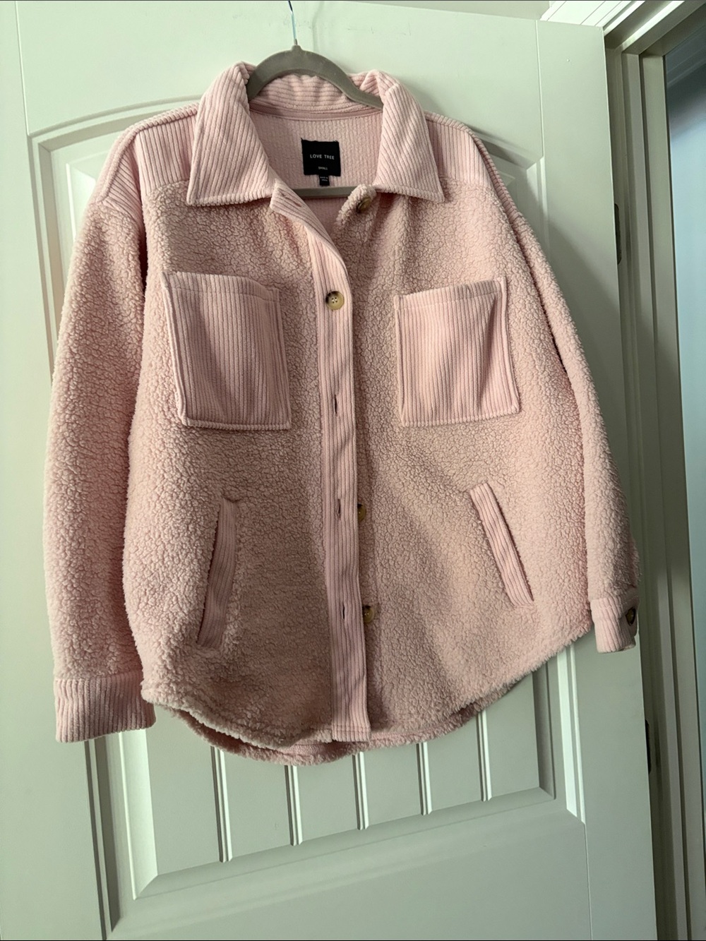 Love Tree Light Pink Teddy Jacket with Corduroy Trim